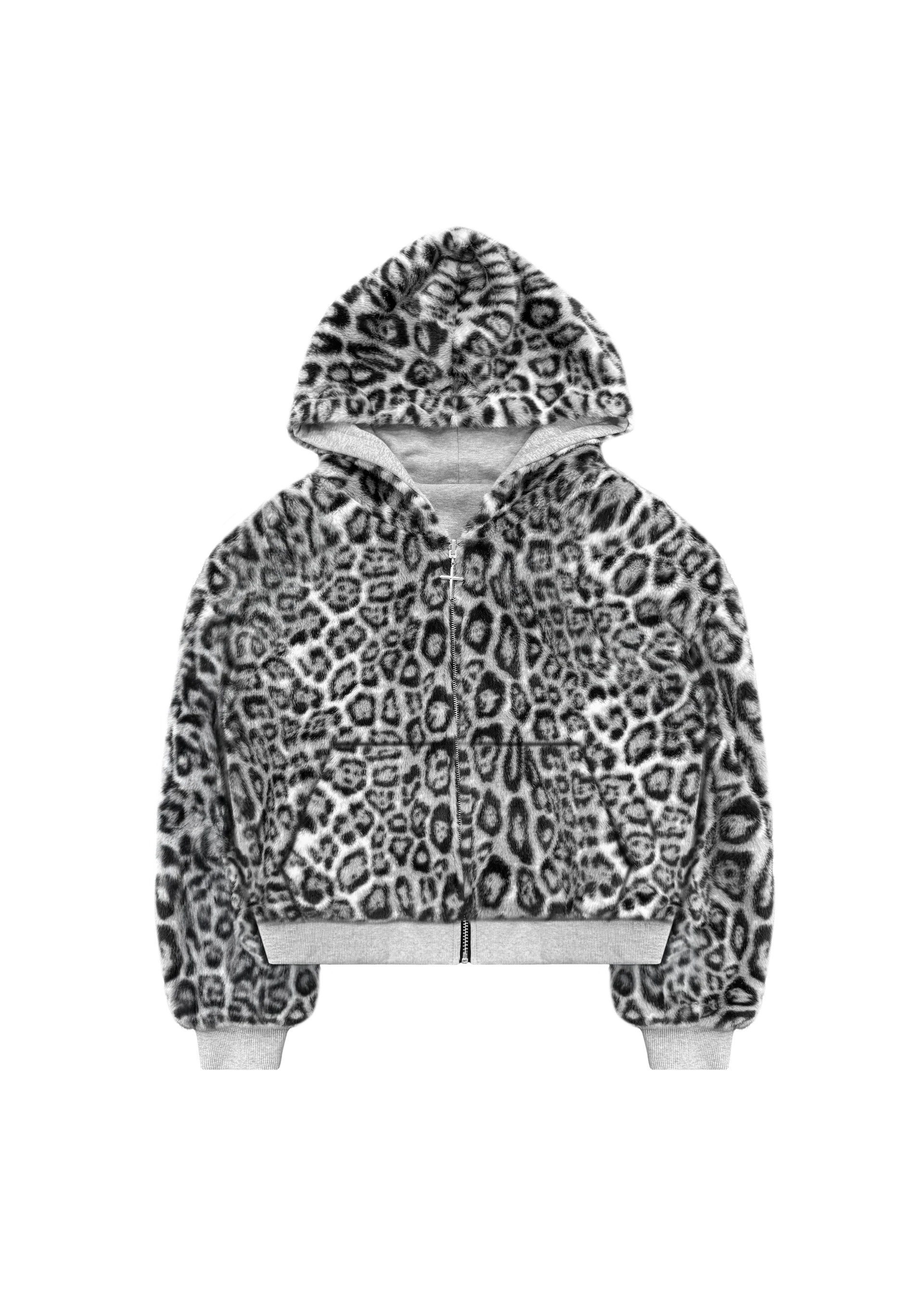REVERSIBLE SNOW LEOPARD ZIP HOODIE