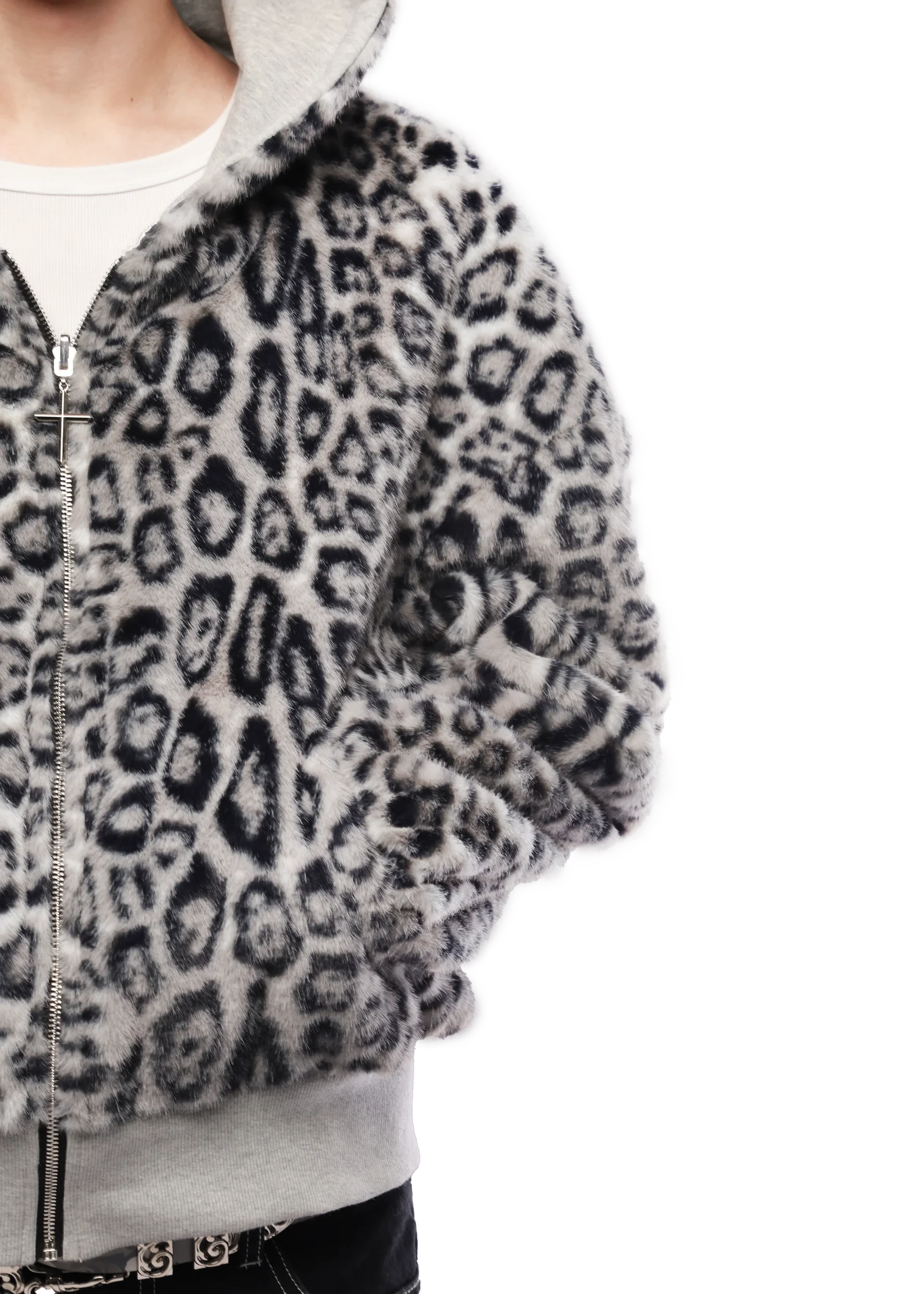 REVERSIBLE SNOW LEOPARD ZIP HOODIE