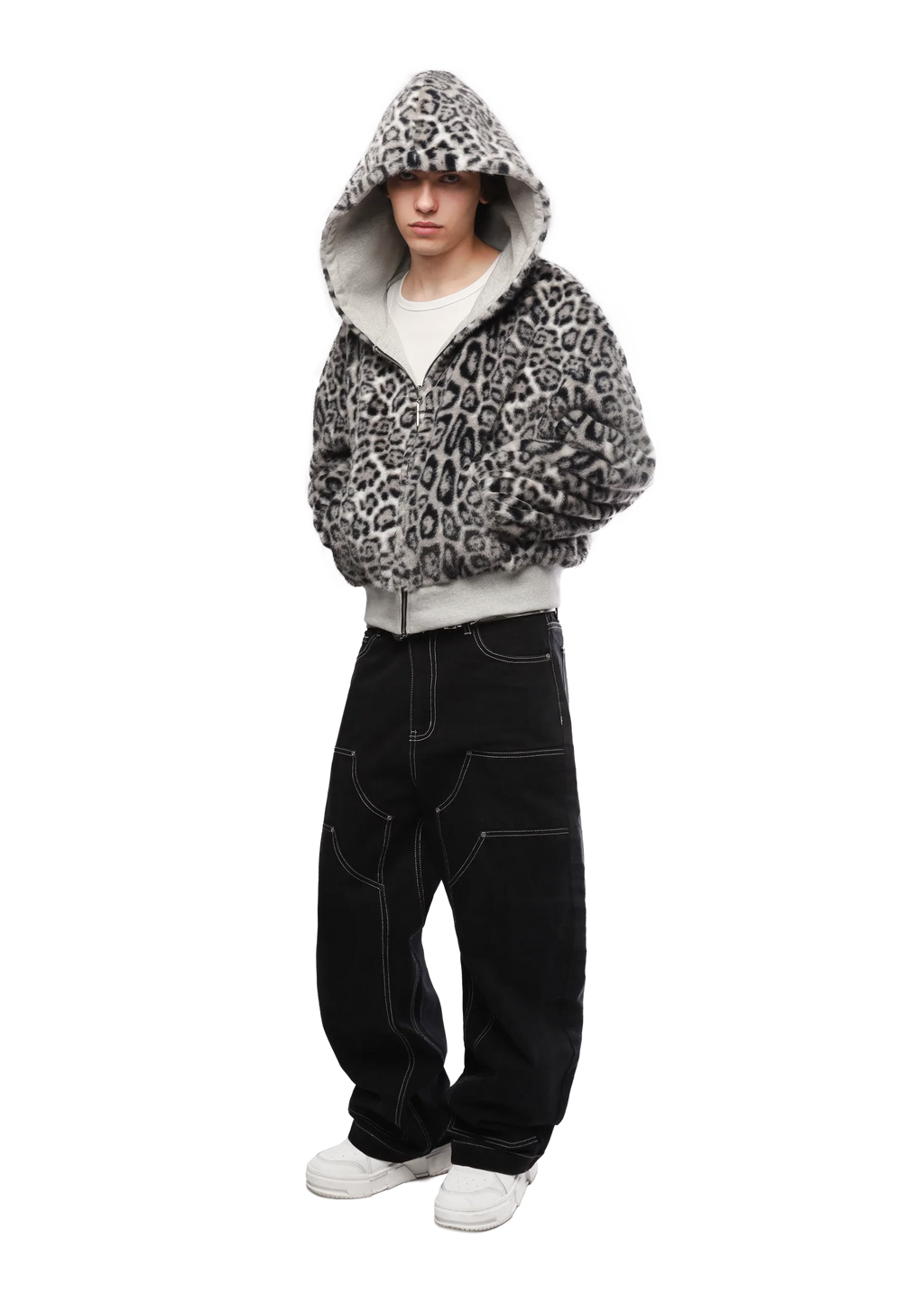 REVERSIBLE SNOW LEOPARD ZIP HOODIE
